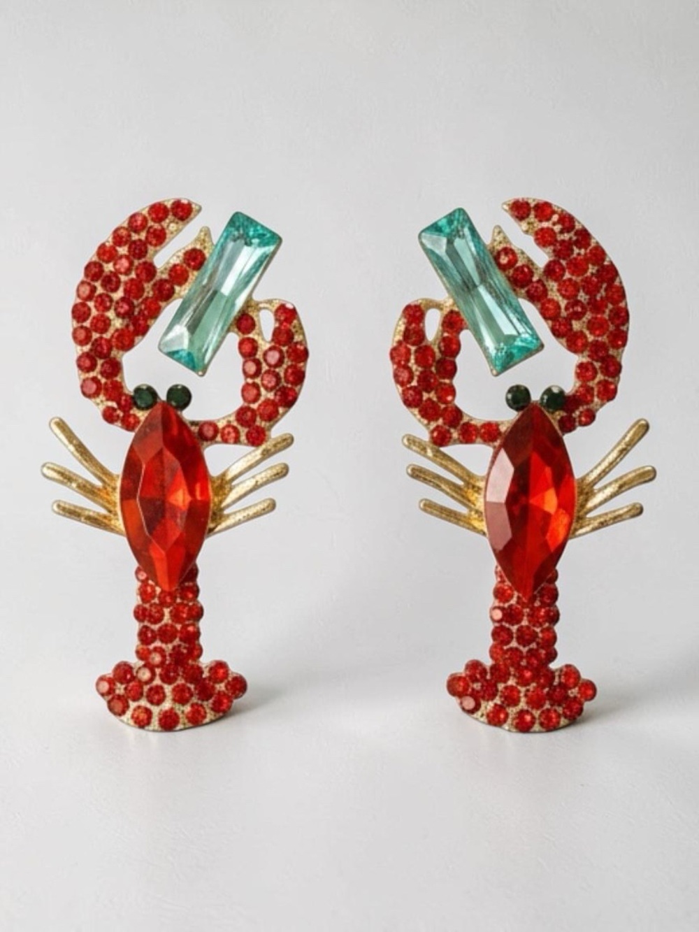 Red Crystal Lobster Statement Earrings - Boutique Purchase